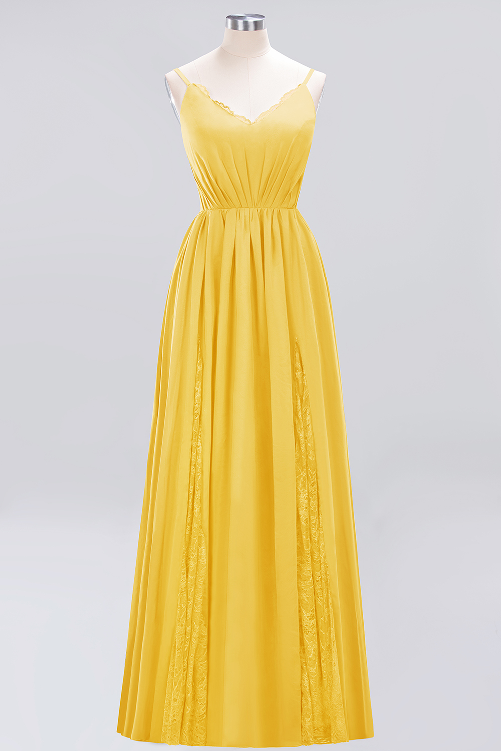 27prom Elegant Spaghetti Straps Long Bridesmaid Dress Lace V-Neck Maid of Honor Dress-27prom