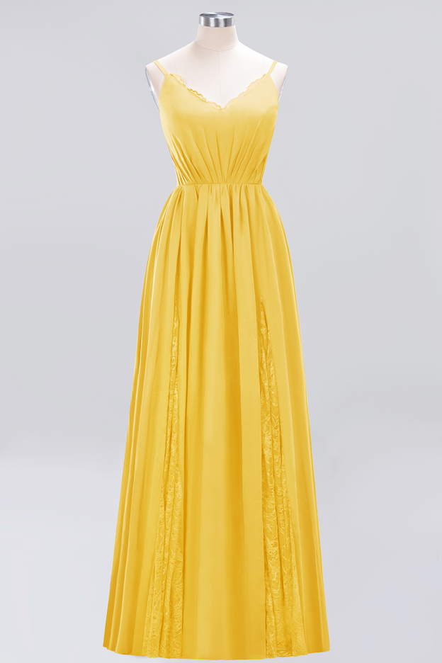 27prom Elegant Spaghetti Straps Long Bridesmaid Dress Lace V-Neck Maid of Honor Dress-27prom