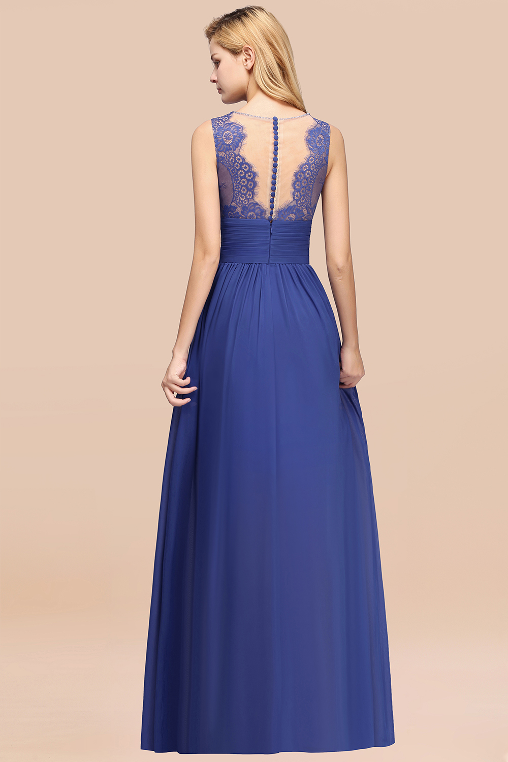 27prom Elegant Chiffon Lace Jewel Sleeveless Bridesmaid Dress with Ruffle-27prom