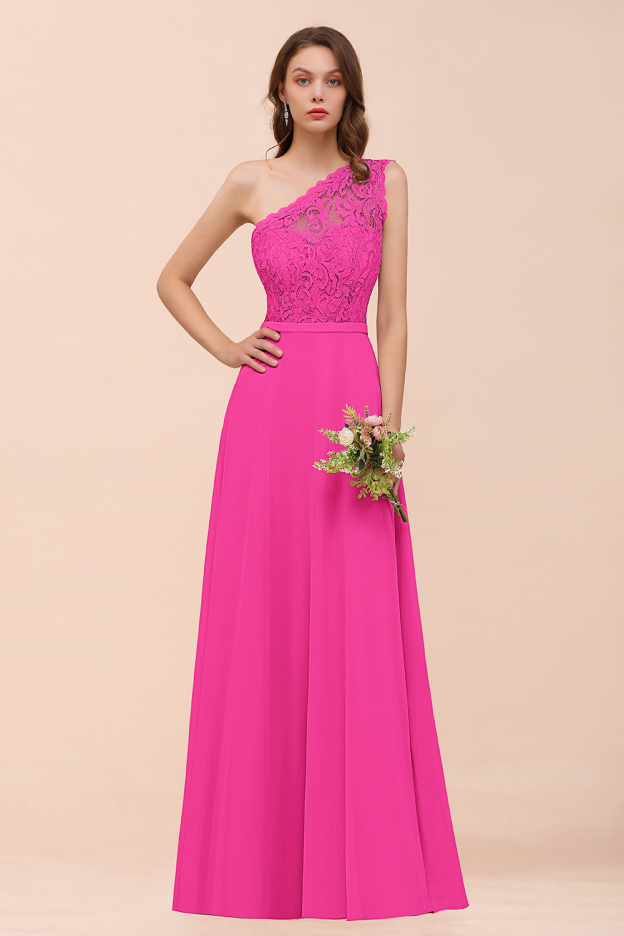 27prom New Arrival Dusty Rose One Shoulder Lace Long Bridesmaid Dress-27prom