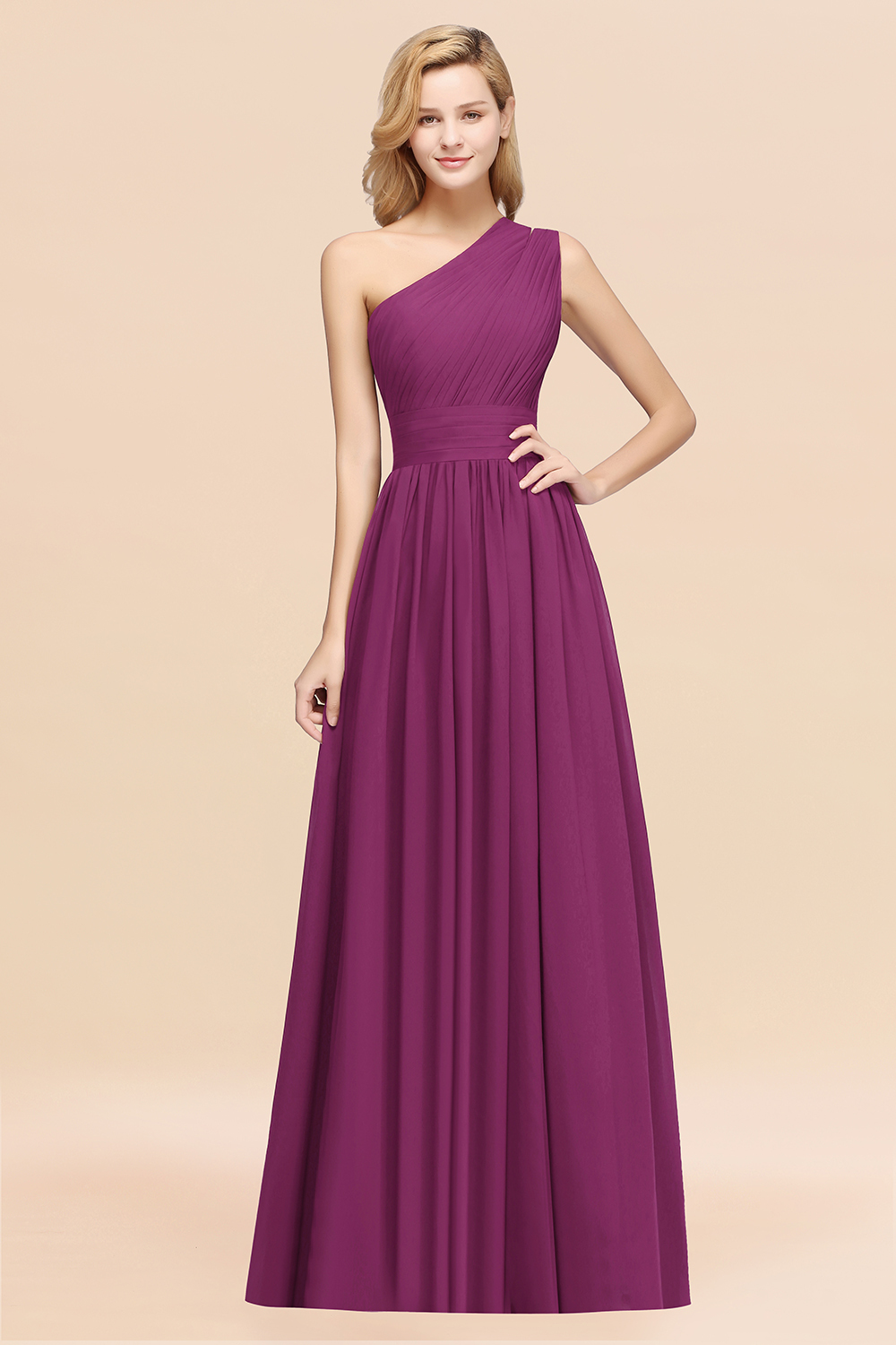27prom Stylish One-shoulder Sleeveless Long Junior Bridesmaid Dresses Affordable-27prom