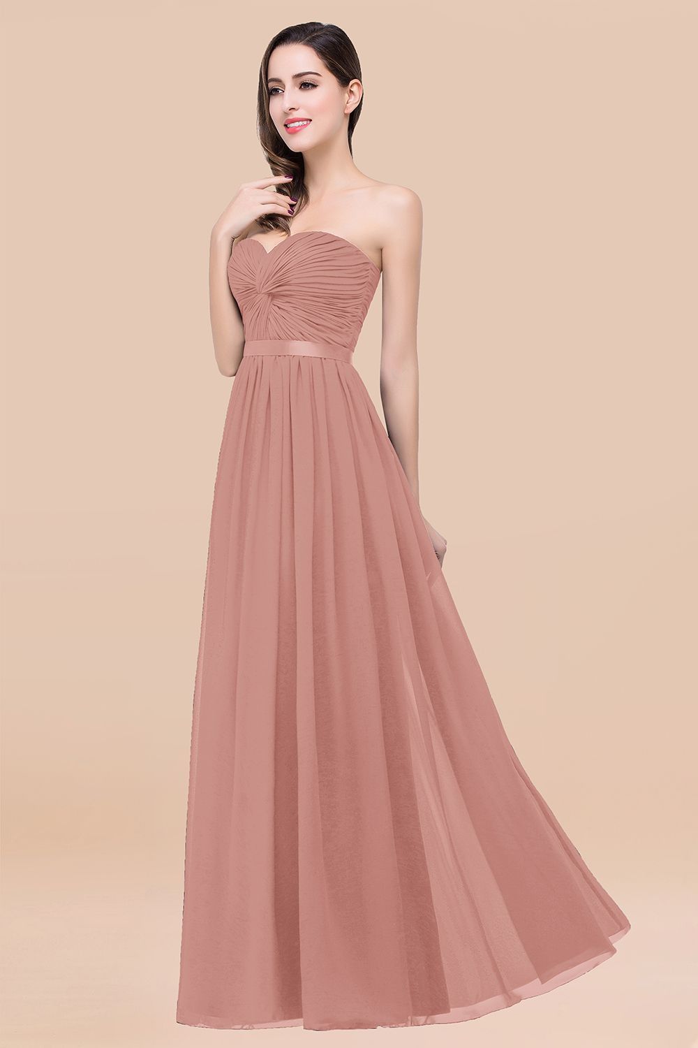27prom Affordable Sweetheart Ruffle Navy Chiffon Bridesmaid Dress With Ribbon-27prom