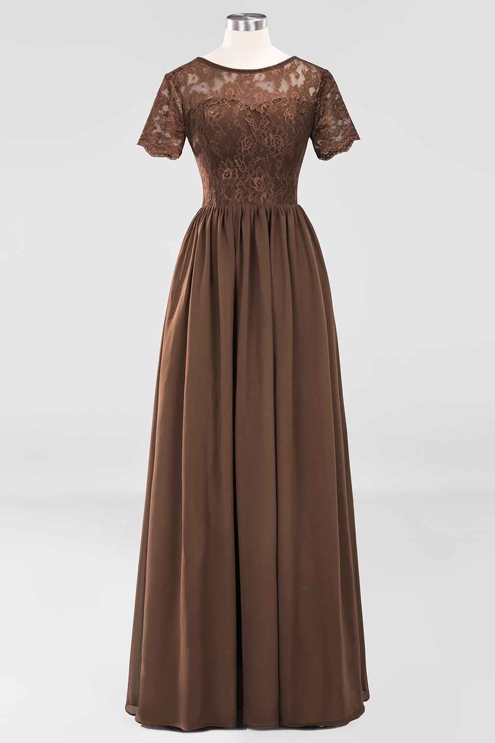 27prom Elegant Dark Navy Long Lace Bridesmaid Dresses with Short-Sleeves-27prom