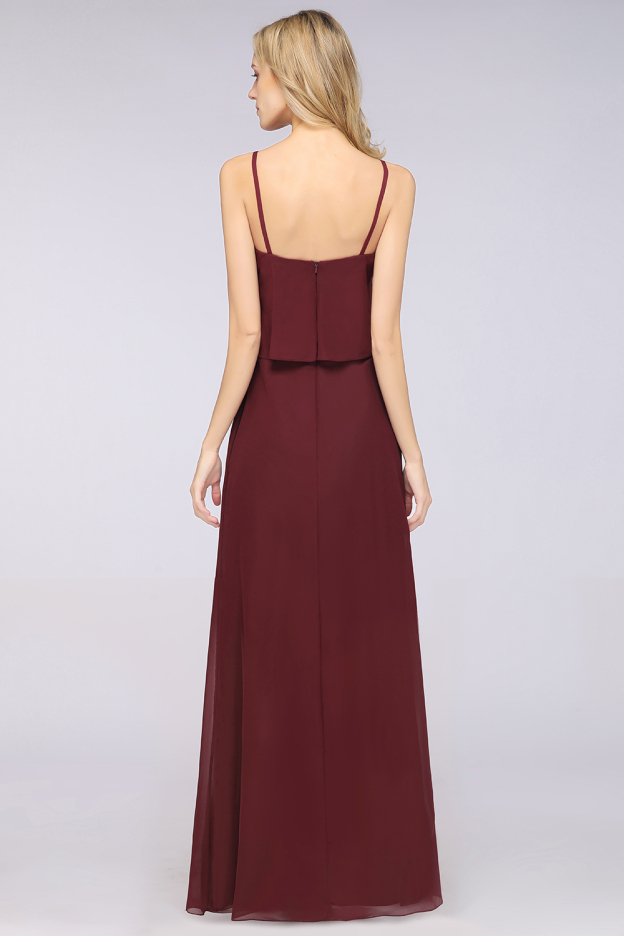 27prom Affordable Spaghetti-Straps V-Neck Burgundy Chiffon Bridesmaid Dresses-27prom
