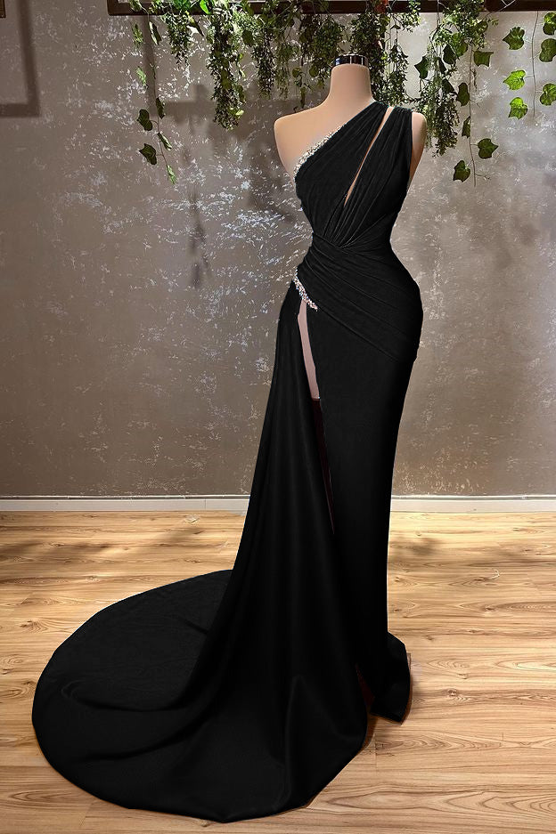 Ocean Blue One Shoulder Mermaid Evening Dress Long with Split