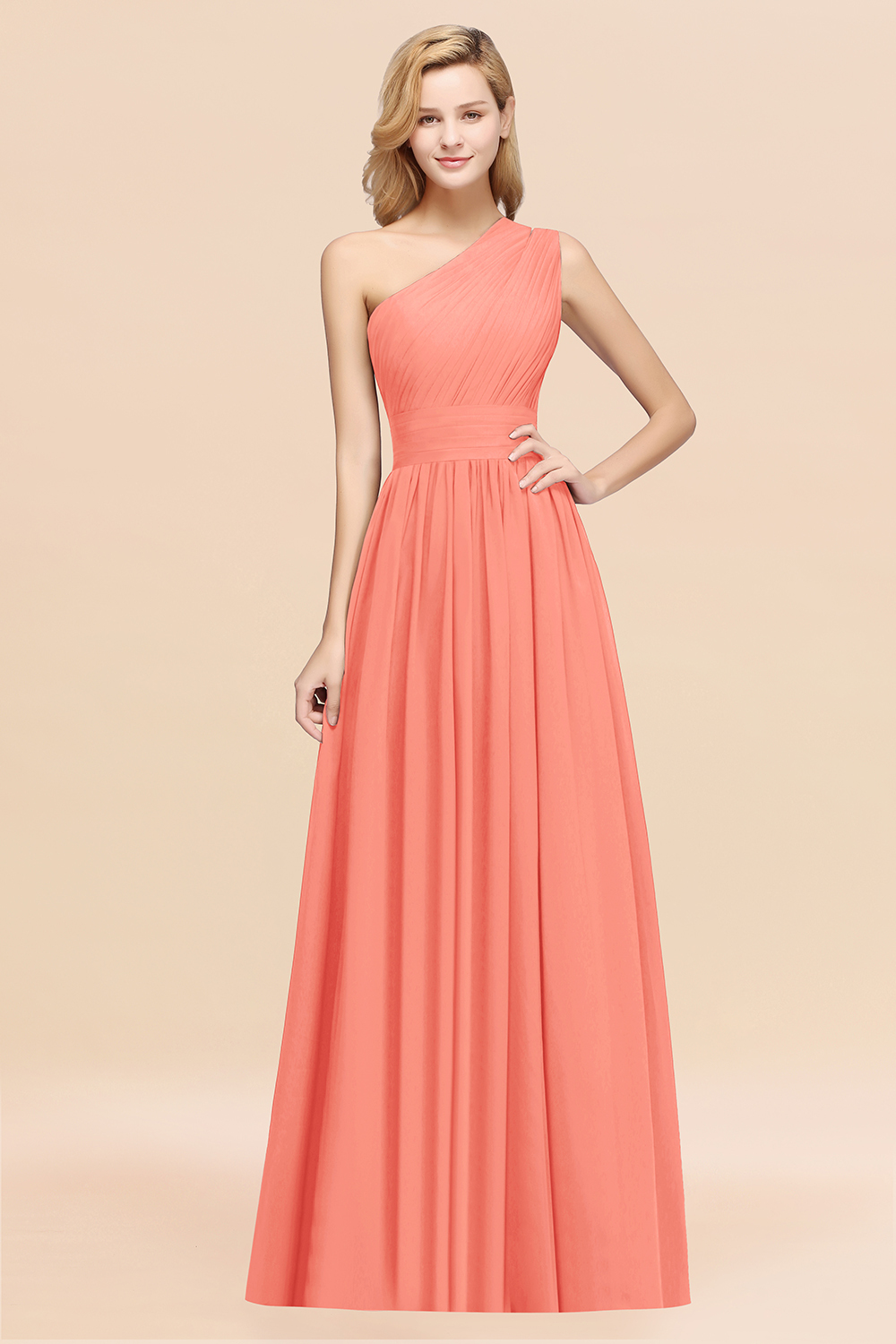 27prom Stylish One-shoulder Sleeveless Long Junior Bridesmaid Dresses Affordable-27prom