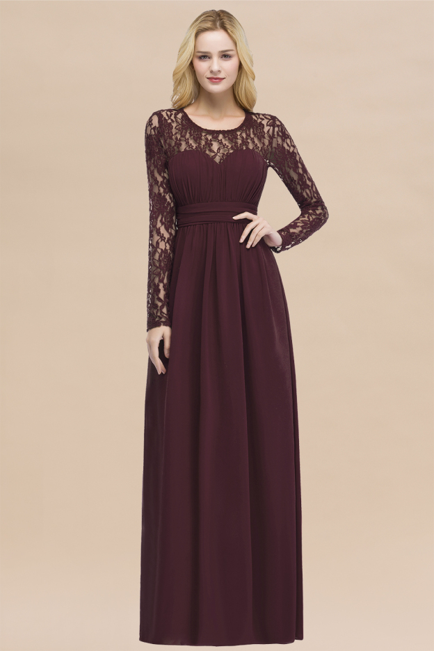 27prom Elegant Lace Burgundy Bridesmaid Dresses Online with Long Sleeves-27prom