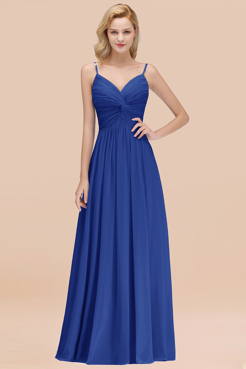 27prom Chic V-Neck Pleated Backless Bridesmaid Dresses with Spaghetti Straps-27prom