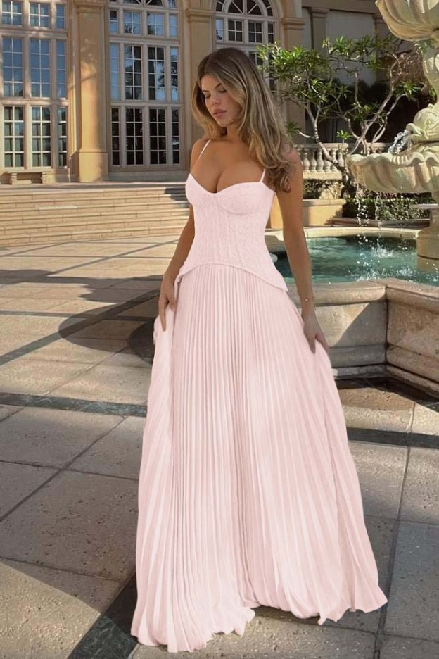 Spaghetti Strap Sleeveless Long Prom Dress With Ruffles Embroidery
