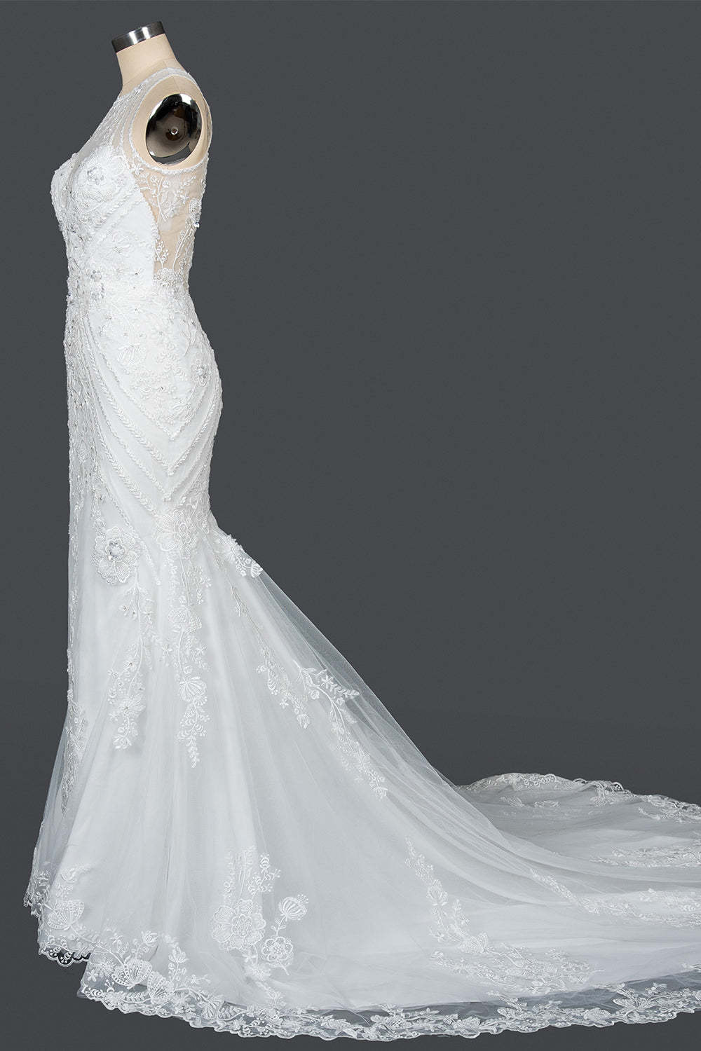 Mermaid Scoop Neck Jewel Wedding Dress with Beadings and Appliques