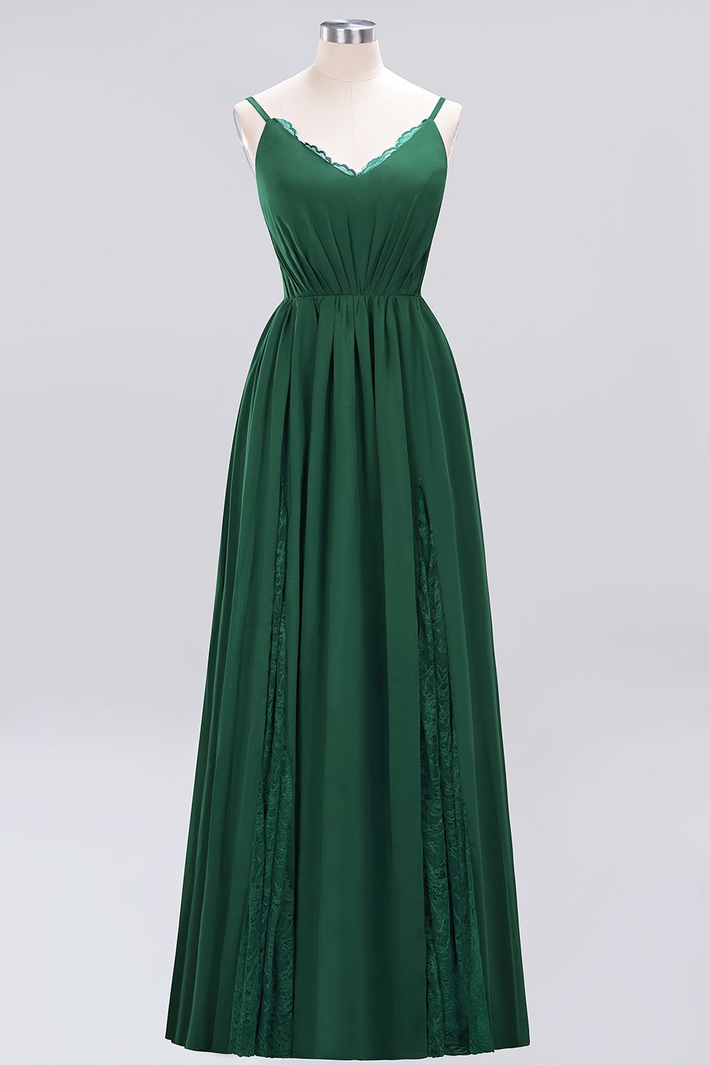 27prom Elegant Spaghetti Straps Long Bridesmaid Dress Lace V-Neck Maid of Honor Dress-27prom