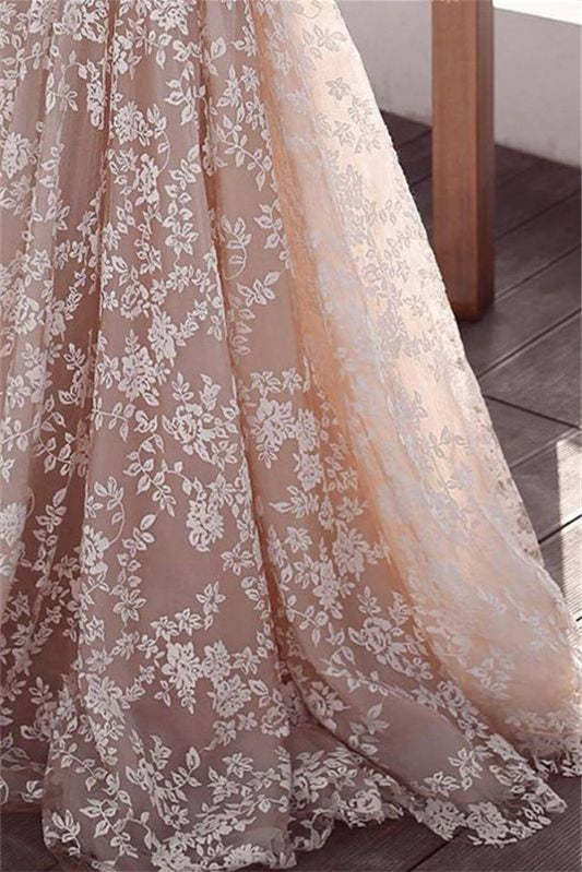 Long Sleeve A-Line Tulle Wedding Dress with Lace Appliques