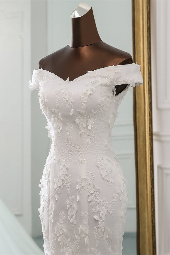 Off-the-Shoulder Mermaid Long Wedding Dress with Tulle Lace