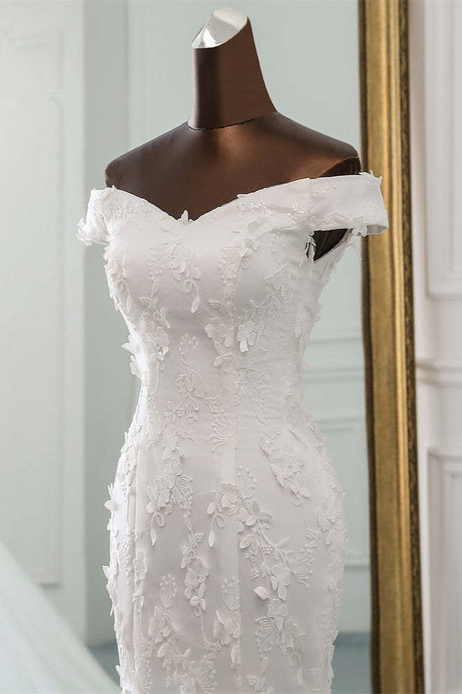 Off-the-Shoulder Mermaid Long Wedding Dress with Tulle Lace