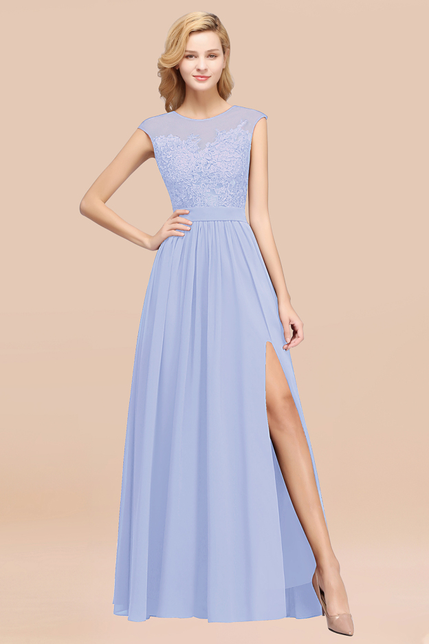 27prom Affordable Scoop Lace Appliques Yellow Bridesmaid Dresses with Slit-27prom