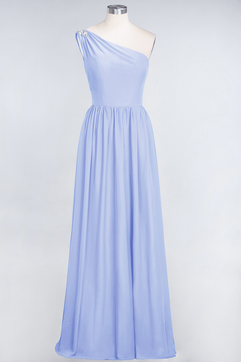 27prom Affordable Chiffon One-Shoulder Ruffle Bridesmaid Dress with Beadings-27prom