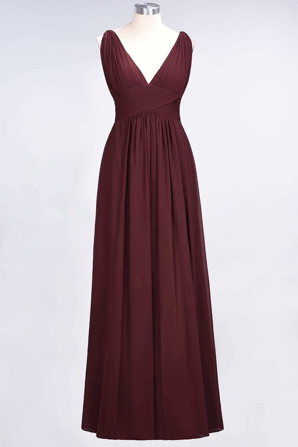 27prom Elegant V-Neck Burgundy Chiffon Affordable Bridesmaid Dress with Ruffle-27prom