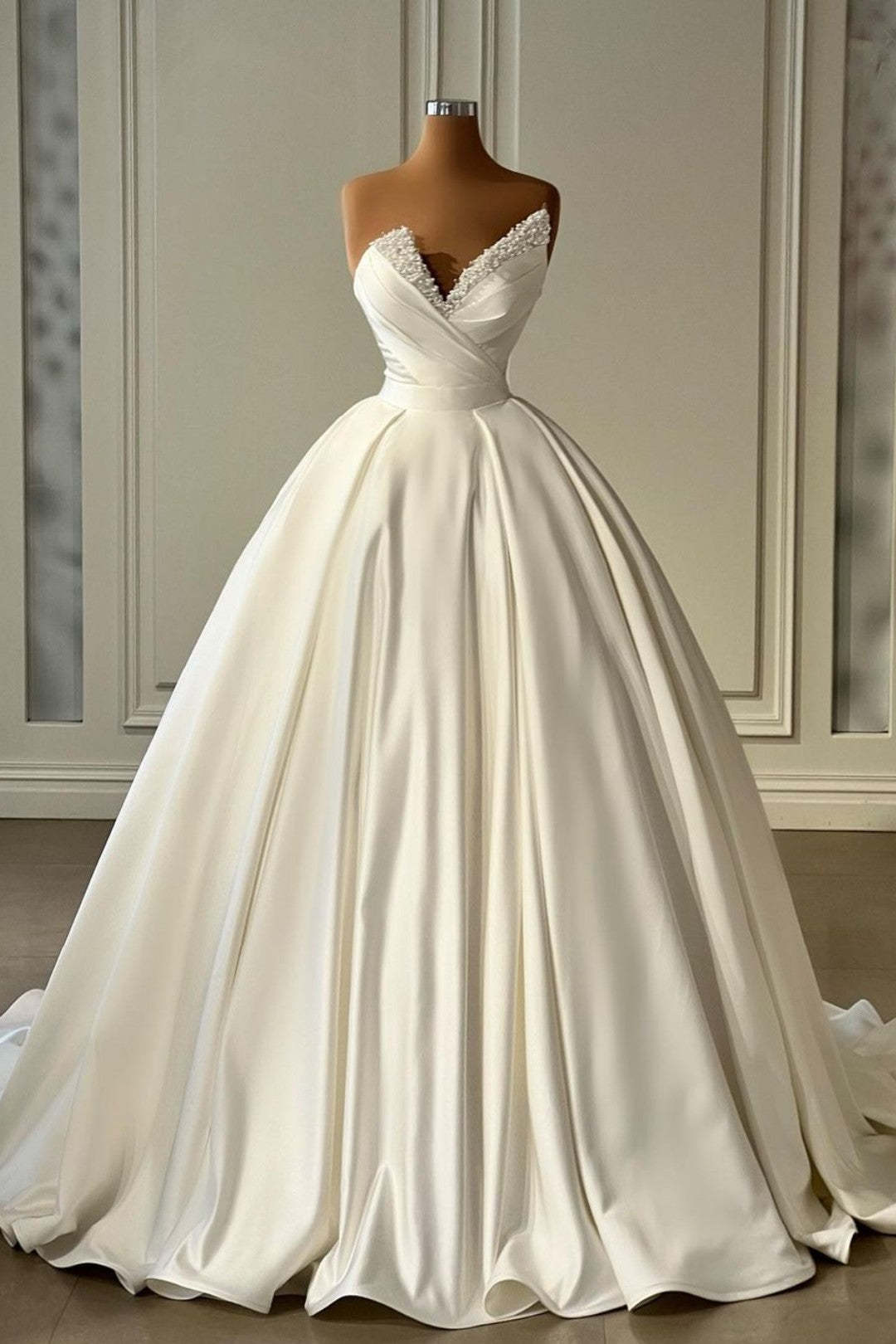 Charmeuse Sleeveless White Wedding Dress with Beading