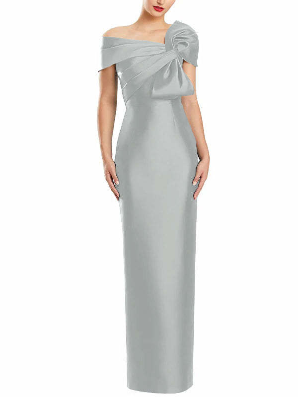 One-Shoulder Floor-Length Mother of the Bride Gown with Bow in Sheath/Column Style-27prom