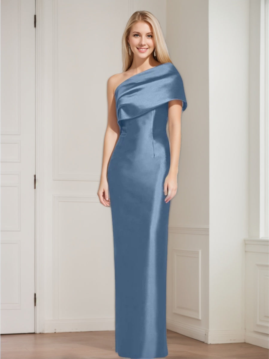 One-Shoulder Sleeveless Floor-Length Sheath/Column Mother of the Bride Dress with Bowknot-27prom
