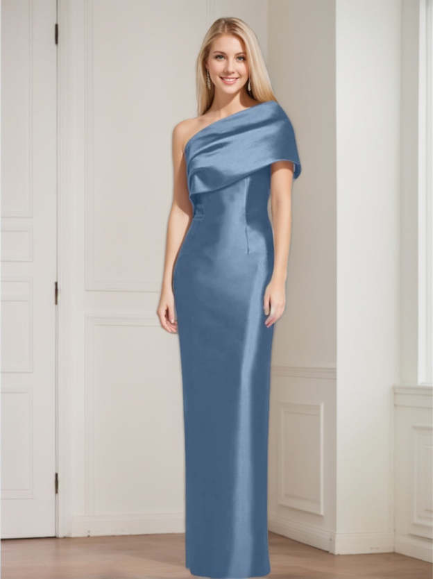 One-Shoulder Sleeveless Floor-Length Sheath/Column Mother of the Bride Dress with Bowknot-27prom