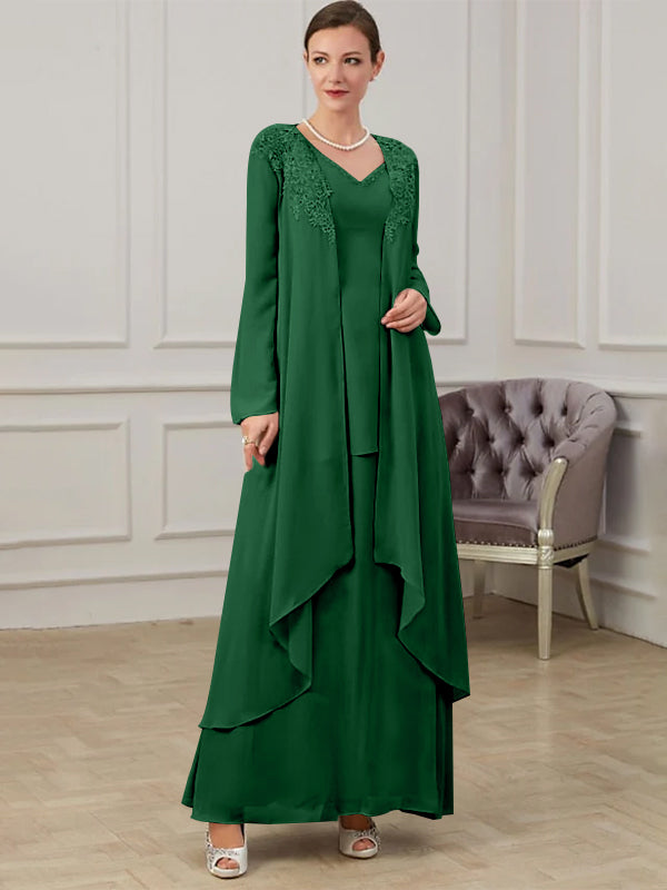Floor-Length V-Neck A-Line Princess Gown for the Mother of the Bride-27prom