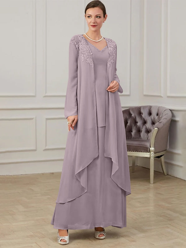 Floor-Length V-Neck A-Line Princess Gown for the Mother of the Bride-27prom