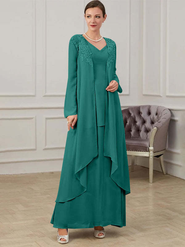 Floor-Length V-Neck A-Line Princess Gown for the Mother of the Bride-27prom