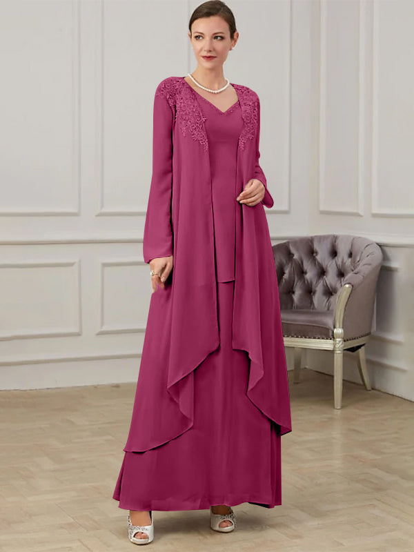 Floor-Length V-Neck A-Line Princess Gown for the Mother of the Bride-27prom