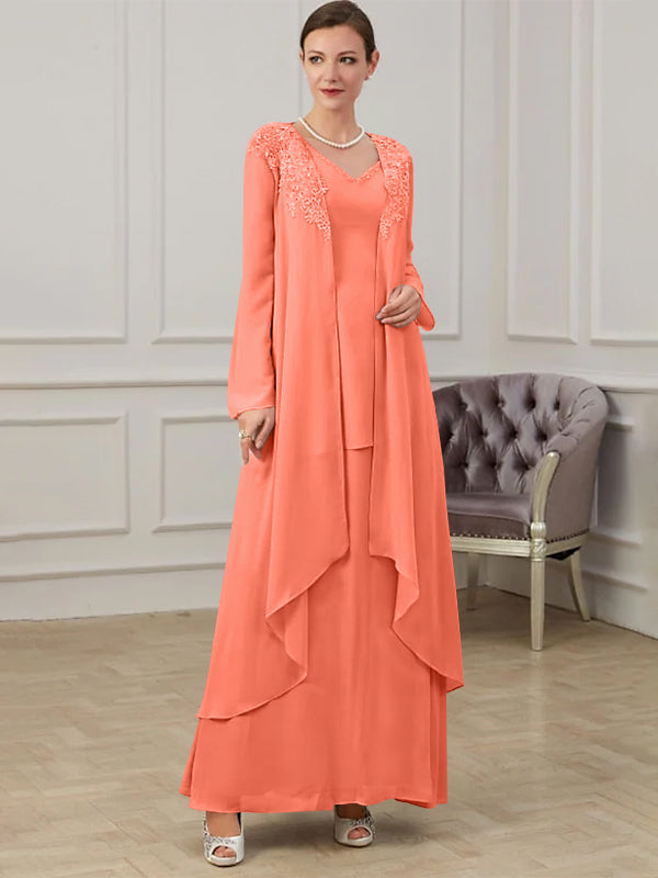 Floor-Length V-Neck A-Line Princess Gown for the Mother of the Bride-27prom