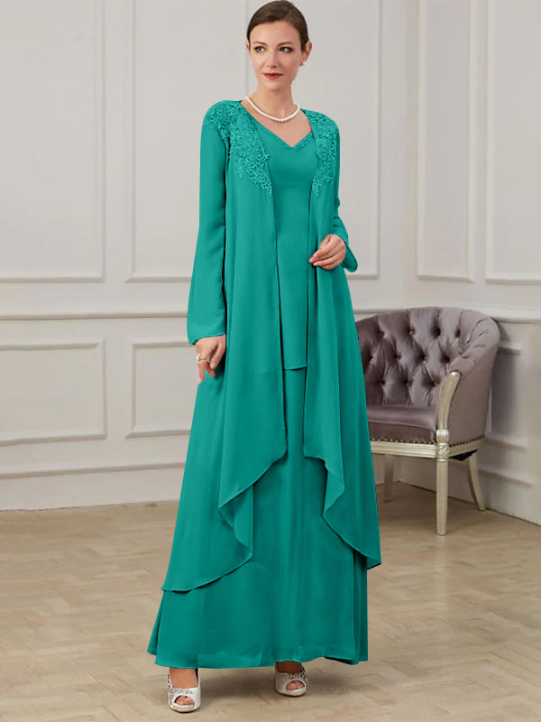 Floor-Length V-Neck A-Line Princess Gown for the Mother of the Bride-27prom