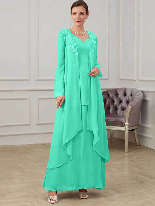 Floor-Length V-Neck A-Line Princess Gown for the Mother of the Bride-27prom