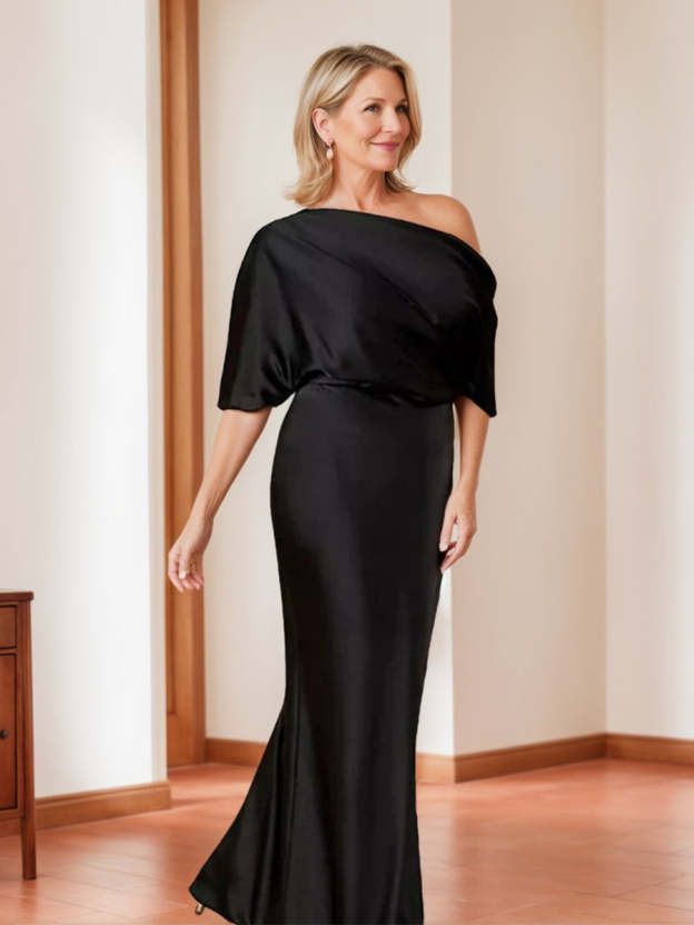 Elegant Plus Size Mother of the Bride One-Shoulder Sheath Dress with 1/2 Sleeves-27prom