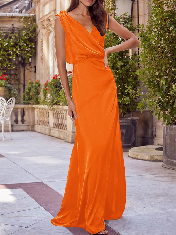 V-Neck Sleeveless Floor-Length A-Line Princess Gown for the Mother of the Bride with Ruched Details-27prom