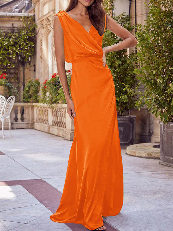 V-Neck Sleeveless Floor-Length A-Line Princess Gown for the Mother of the Bride with Ruched Details-27prom