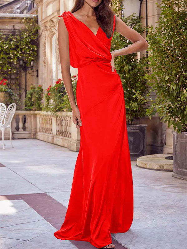 V-Neck Sleeveless Floor-Length A-Line Princess Gown for the Mother of the Bride with Ruched Details-27prom