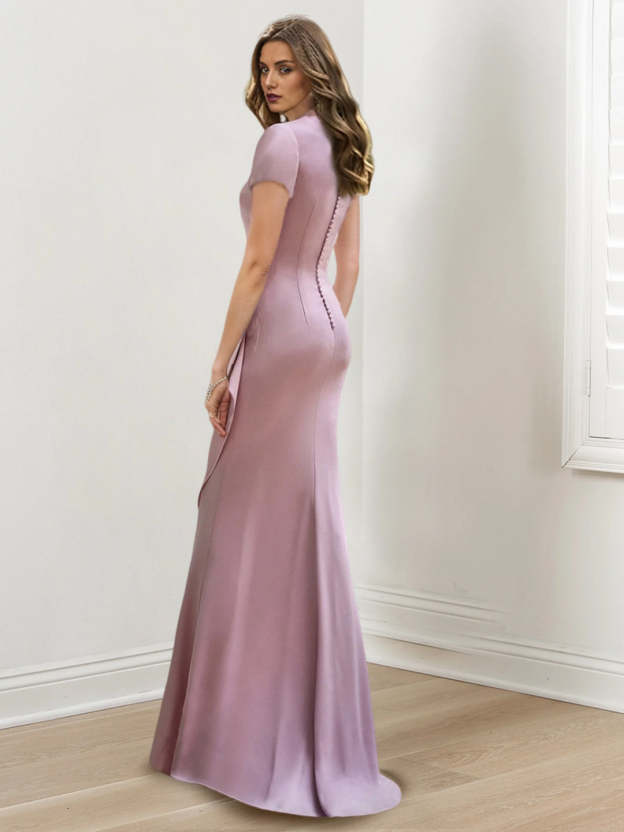 V-Neck Floor-Length Mermaid/Trumpet Mother of the Bride Dresses with Ruffles-27prom