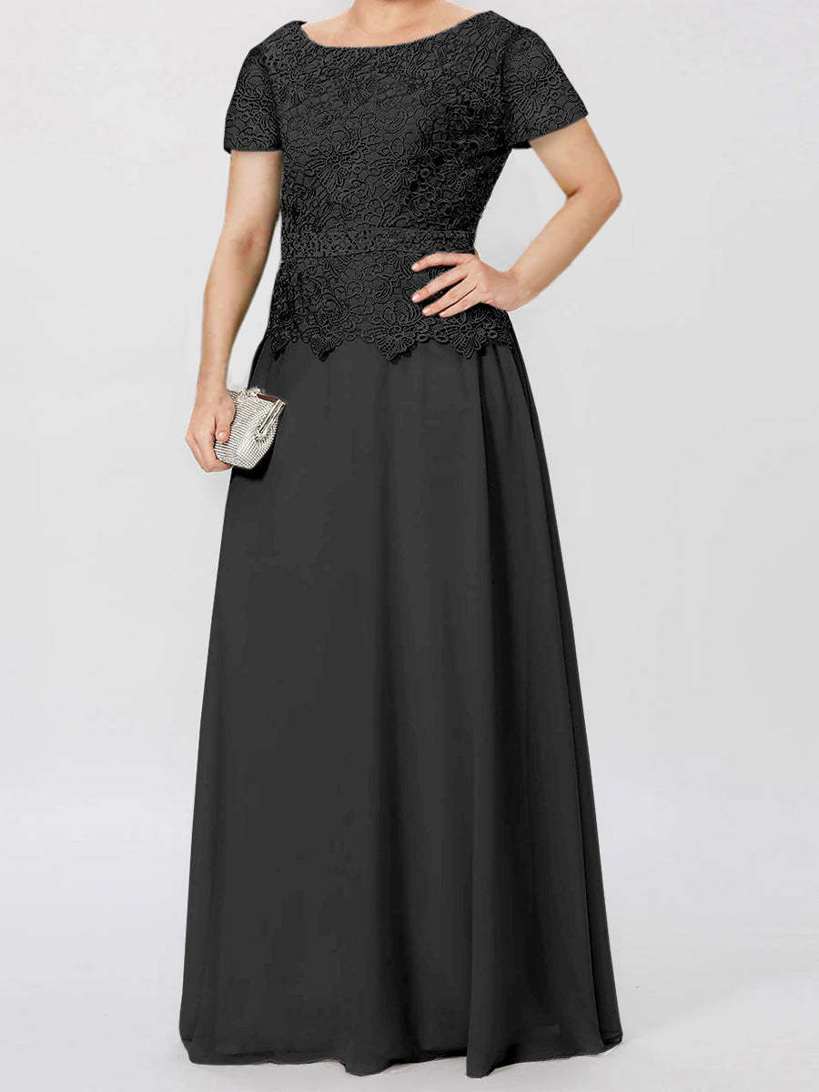 Short-Sleeve A-Line Princess Mother of the Bride Dress with Applique and Sequins