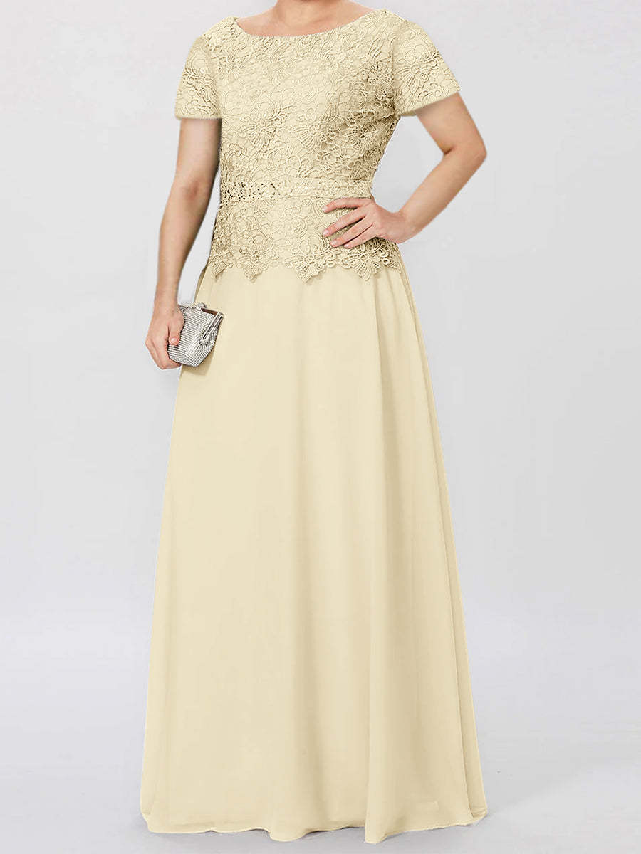 Short-Sleeve A-Line Princess Mother of the Bride Dress with Applique and Sequins