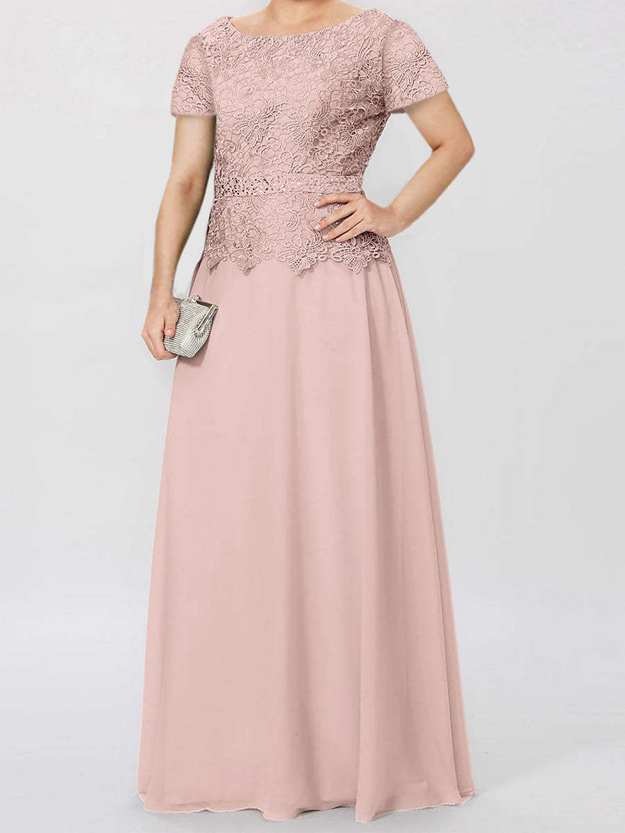Short-Sleeve A-Line Princess Mother of the Bride Dress with Applique and Sequins