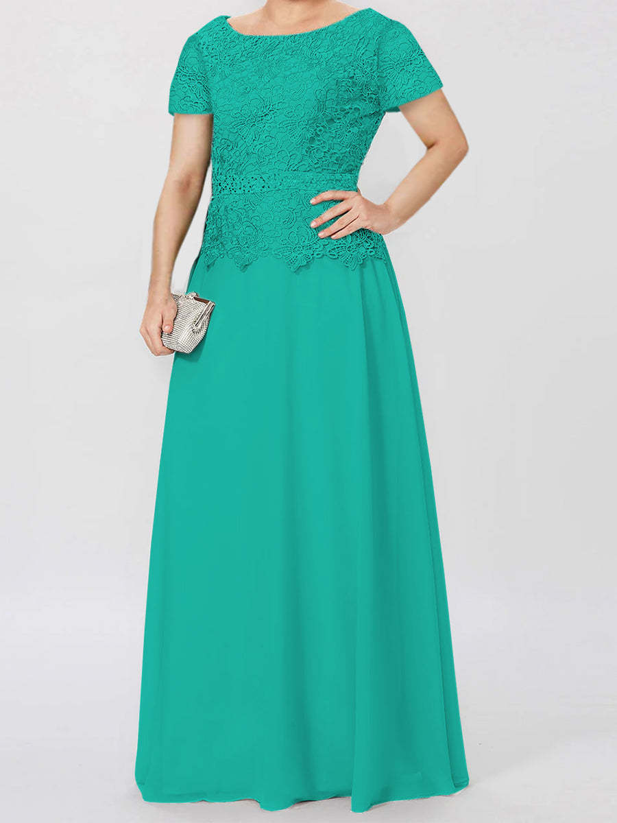 Short-Sleeve A-Line Princess Mother of the Bride Dress with Applique and Sequins