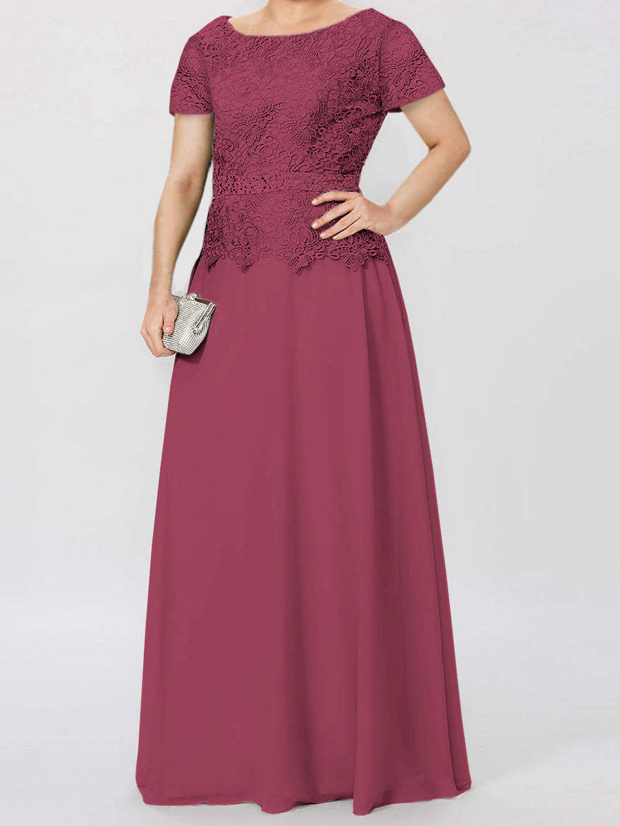 Short-Sleeve A-Line Princess Mother of the Bride Dress with Applique and Sequins