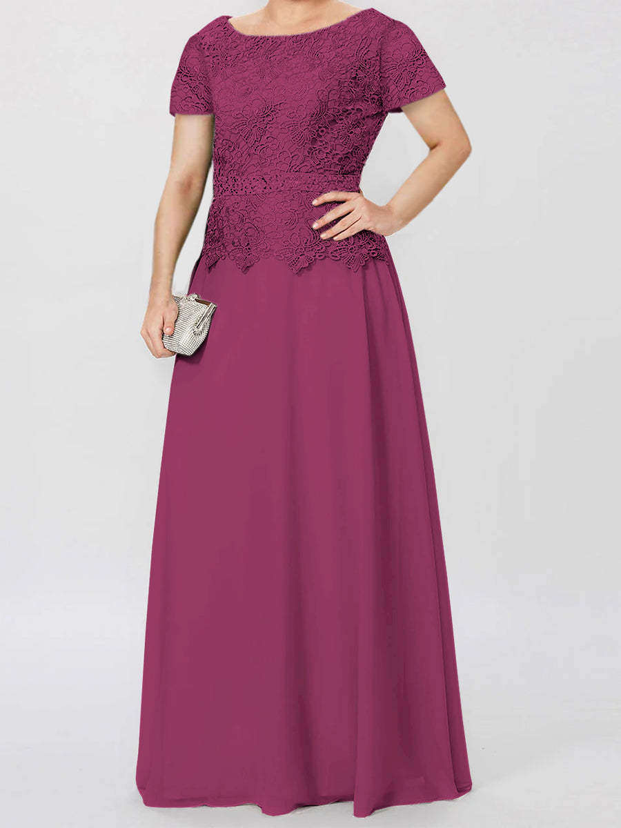 Short-Sleeve A-Line Princess Mother of the Bride Dress with Applique and Sequins