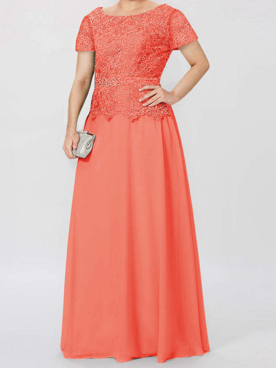 Short-Sleeve A-Line Princess Mother of the Bride Dress with Applique and Sequins