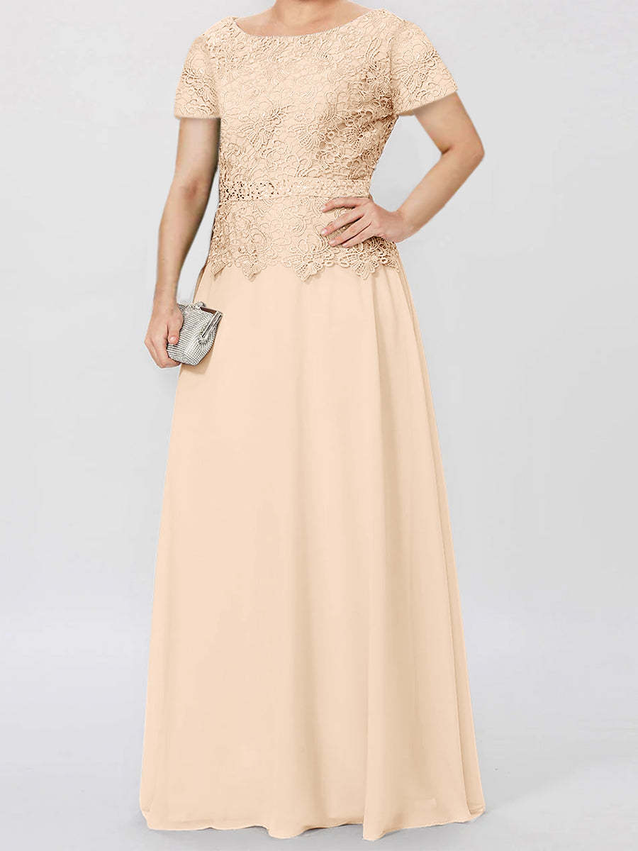 Short-Sleeve A-Line Princess Mother of the Bride Dress with Applique and Sequins