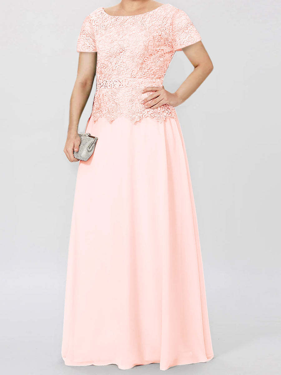 Short-Sleeve A-Line Princess Mother of the Bride Dress with Applique and Sequins