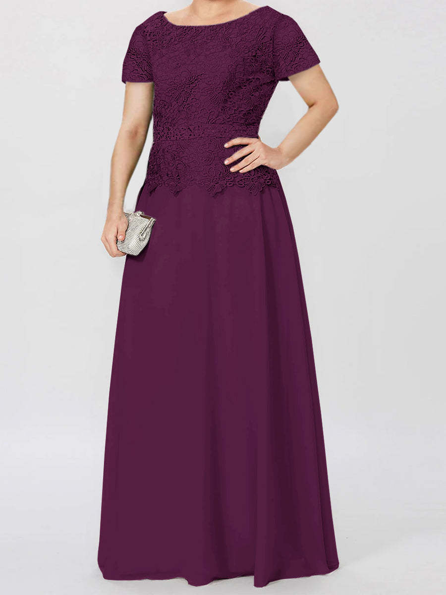 Short-Sleeve A-Line Princess Mother of the Bride Dress with Applique and Sequins