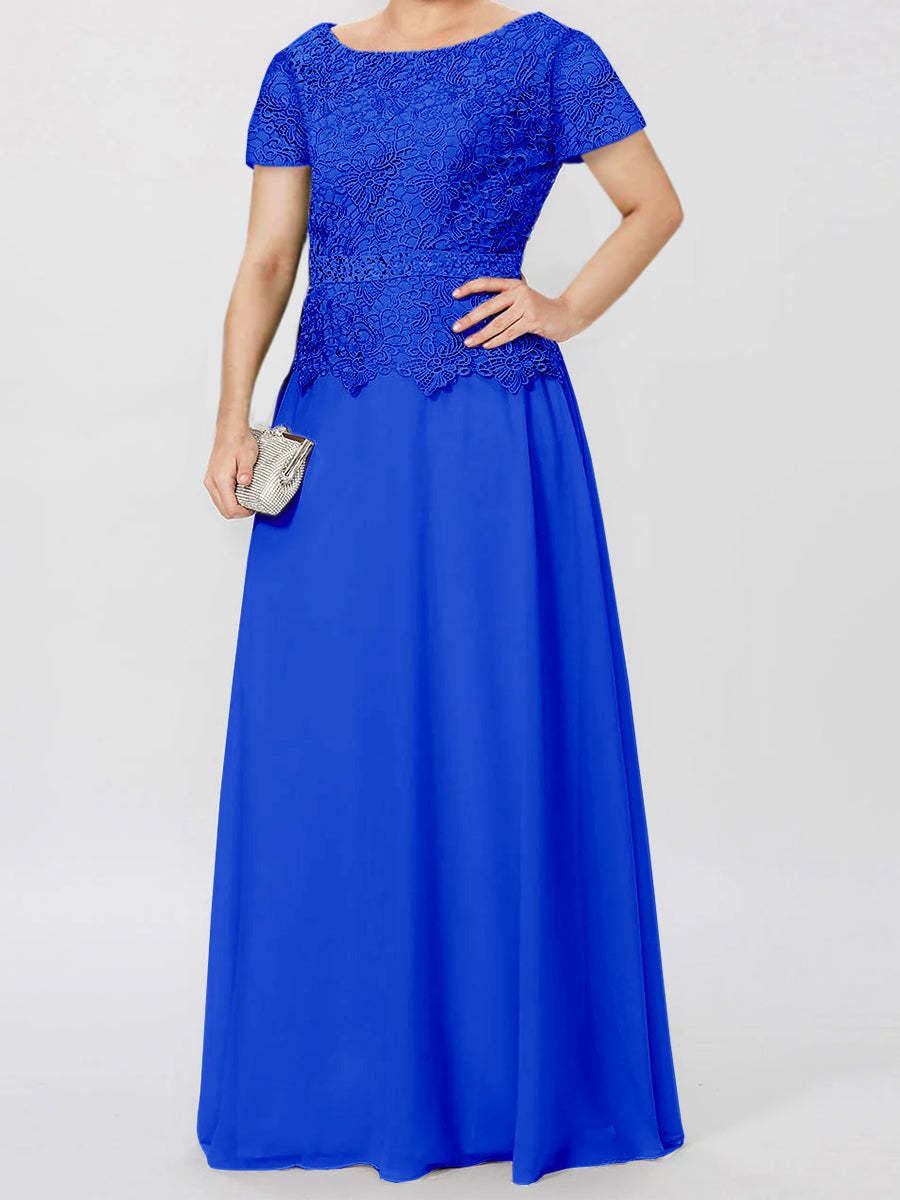 Short-Sleeve A-Line Princess Mother of the Bride Dress with Applique and Sequins