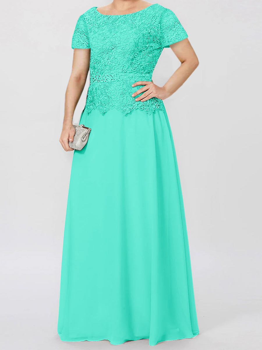 Short-Sleeve A-Line Princess Mother of the Bride Dress with Applique and Sequins