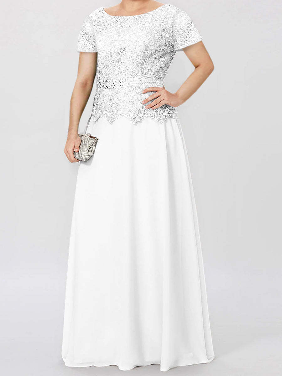 Short-Sleeve A-Line Princess Mother of the Bride Dress with Applique and Sequins